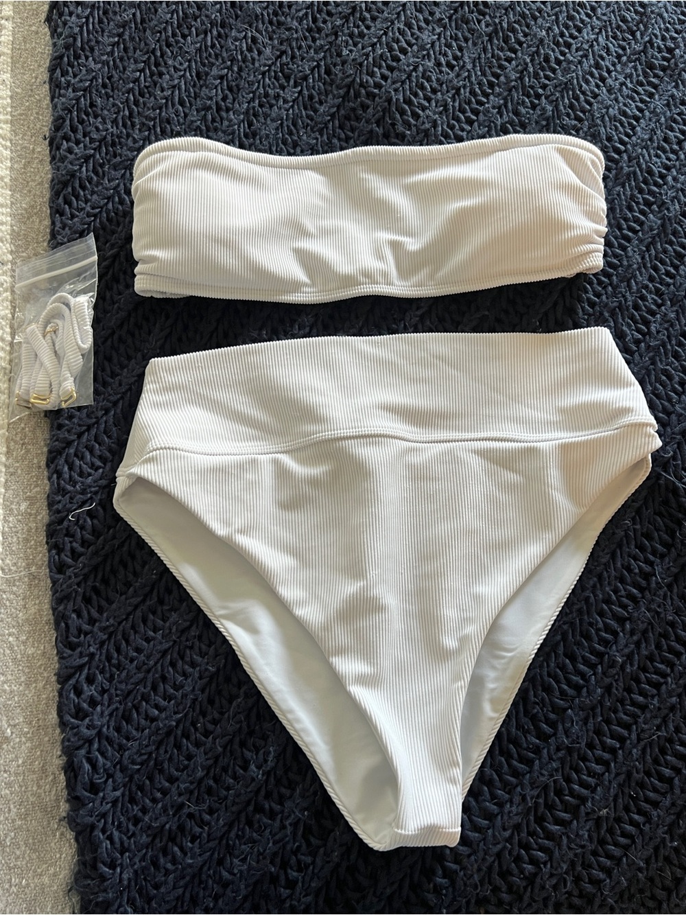 Beach Riot Ribbed Bandeau High-Waist Bikini Set - White